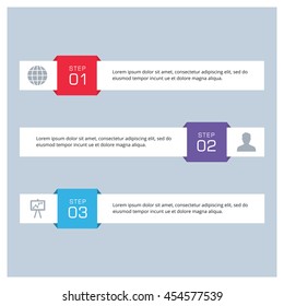 icon with number 3 steps banner. Template for circle diagram, graph, presentation and chart. Business concept with options, parts, steps or processes. Abstract background.
