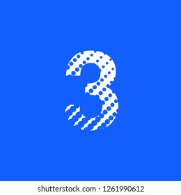 icon number 3 three in upper case with halftone dot effect in blue color