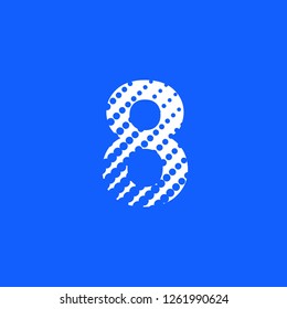 icon number 8 eight in upper case with halftone dot effect in blue color