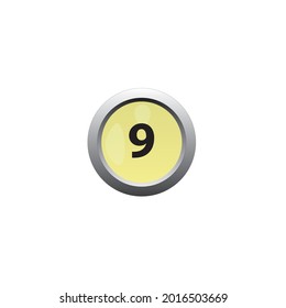 icon number 9 in circle yellow isolated on white