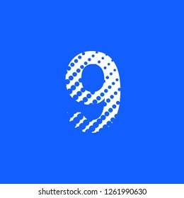 icon number 9 nine in upper case with halftone dot effect in blue color