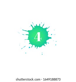 Icon with number four. Hand drawn green paint spot. Number 4 on blot. Vector isolated illustration in flat style. For web, greeting cards, baby albums, banners, invitations, birthday decoration.