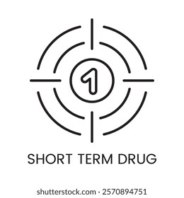 An icon of a number one in concentric circles in vector, representing targeted single dose medication, with an editable stroke.