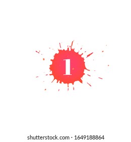 Icono con el número uno. Pintura roja dibujada a mano. Número 1 en la sangre. Ilustración vectorial aislada en estilo plano. Para el diseño web, tarjetas de felicitación, discos de bebé, banners, invitaciones, decoración de cumpleaños.