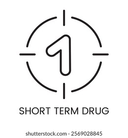 An icon of a number one within a circle in vector, symbolizing short term medication or single dose treatment, with an editable stroke.