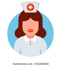 icon of a nurse in a white coat and a medical cap. flat vector illustration.