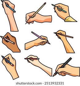 Ilustração de ícone ou objeto de uma mão segurando um lápis
