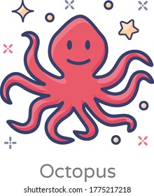 Icon of octopus, a soft bodied eight limbed mollusc 