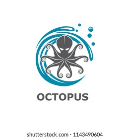 icono del pulpo con salpicadura de agua aislada en fondo blanco