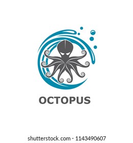 icon of octopus with water splash isolated on white background