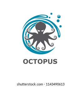icono del pulpo con salpicadura de agua aislada en fondo blanco