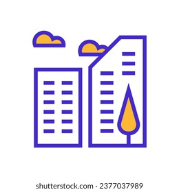 Icon Office Building, Hotel, Apartment, single icon, Flat line color filled and Colorfull icon