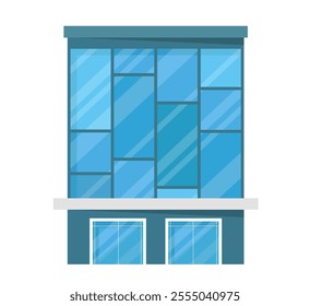 Icon of an office building with large windows. Modern architecture. Banner for rent of real estate.