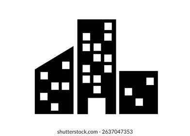 Icon Office Building. A simple, black and white icon depicting a modern office building in perspective.