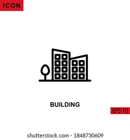 Icon office building with tree. Outline, line or linear vector icon symbol sign collection for mobile concept and web apps design.