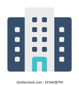 icon office building using flat style and blue color dominate