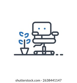 Icon of an office chair with a plant nearby.