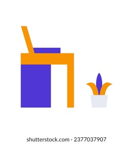 Icon Office Desk, single icon, Flat line color filled and Colorfull icon