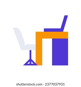 Icon Office Desk, single icon, Flat line color filled and Colorfull icon
