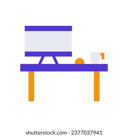 Icon Office Desk, single icon, Flat line color filled and Colorfull icon