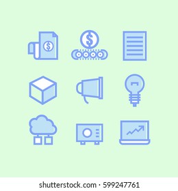 icon Office equipment business Teamwork success graph financial profits The triumph of centrifugal vector on green background money graph