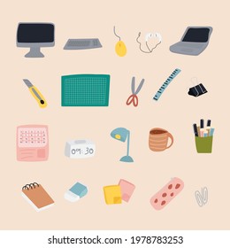 icon office equipment vector set. Working or Studying Concept. Vector Illustration,Hand painted