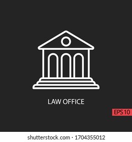 Icon office law line, outline vector sign, linear style pictogram isolated on black. Contains such Law, Justice, Business and Legal. Sign or symbol