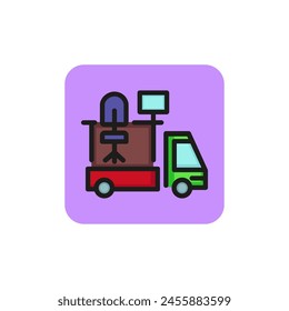 Icon of office moving. Truck, riding, furniture. Relocation concept. Can be used for topics like car service, logistics, transportation