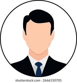 Icono de trabajador de oficina o hombre en traje con corbata en marco redondo sin fondo, símbolo de negocio simple.