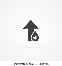 Icon of oil drop and arrow. Shadow and isolated on white.