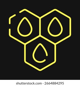 Molécula de aceite de icono. Elementos de la Industria Petrolera. Icono en estilo neón.