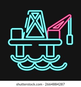 Plataforma de aceite de icono. Elementos de la Industria Petrolera. Icono en estilo neón.