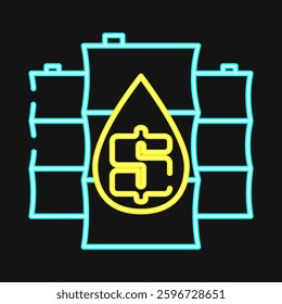 Icon oil price. Economy elements. Icon in neon style.