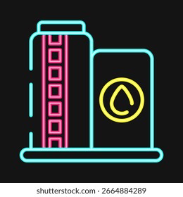 Symbolölspeicher. Elemente der Ölindustrie. Symbol im Neonstil.