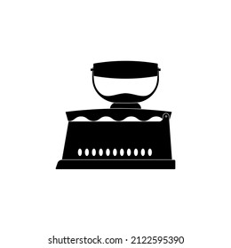 An icon of an old cast iron iron on coals for ironing clothes on a white background. Vector image.