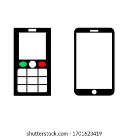 Icon of old mobile phone device, old tecnology for conversation, connection, communication. The difference of phones new and old. Vector illustration