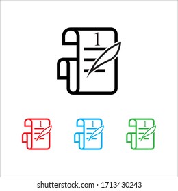 Icon Old paper sheet roll and ink feather quill pen graphic design single icon vector illustration