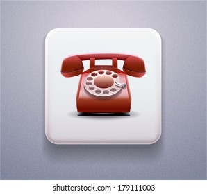 Icon with old phone. Vector. Realistic. Vector plastic. Realistic vector search button. Plastic button 3d.