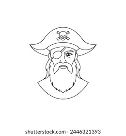 Icon of an old  pirate in a simple line art style on white background.