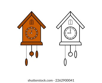 Icon old retro cuckoo clock. Vector illustration in linear style.