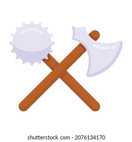 Symbol für alte Waffen, Mass und Axt in flach bearbeitbarem Stil