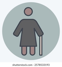 Icon Old Woman. related to Retirement symbol. color mate style. design editable