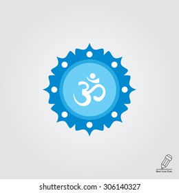 Icon of om sign on background with floral elements