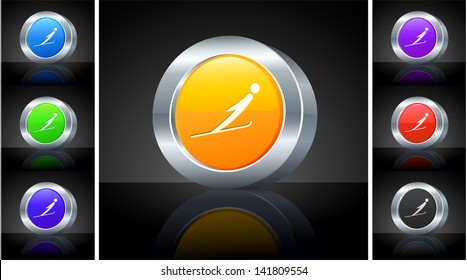 Icon on 3D Button with Metallic Rim Original Illustration 