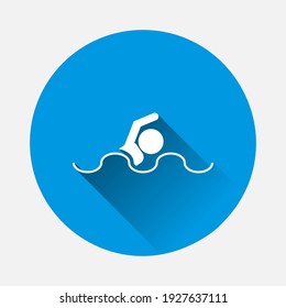 icon on blue background. Flat image with long shadow.