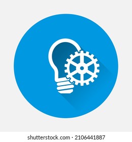 icon on blue background. Flat image with long shadow.
