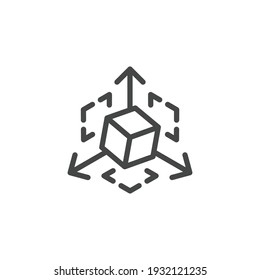 Icon on Engineering 3D modeling and Visualization. Creation of Product According to Drawing. Such Line Sign as Geometric 3D Object plan-drawing. Vector Icon for Web and App in Outline Editable Stroke.