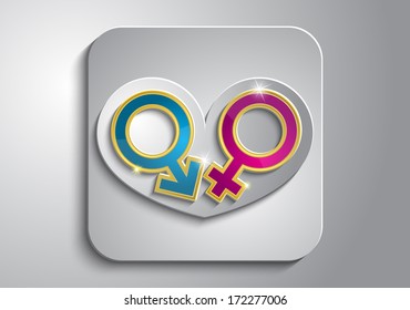 Icon on the gray blue and pink symbol of man and woman on a gray heart