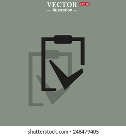 Icon on a green background with shadow. tablet with paper, vector illustration, EPS 10