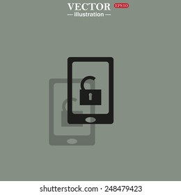 Icon on a green background with shadow. phone is unlocked, vector, EPS 10